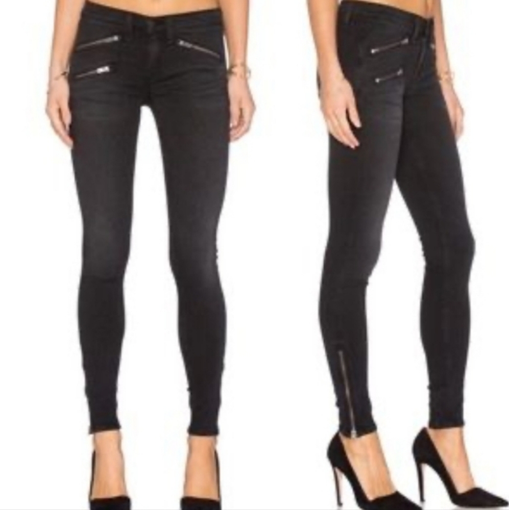 Rag & Bone Zipper Moto Black Wash Skinny Jeans 30
